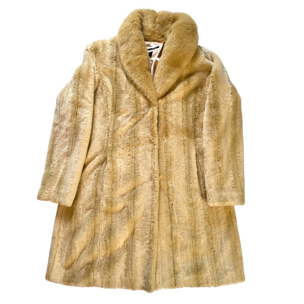 Kristen Blake Faux Fur Coat Tan Beige Long Sleeve Collared 55818 Wmn LG mob wife